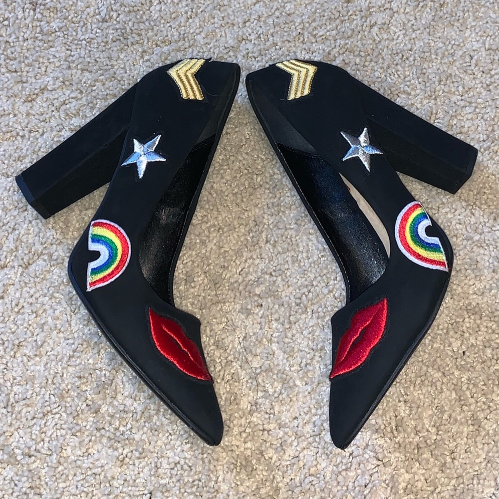 Black heels with patches